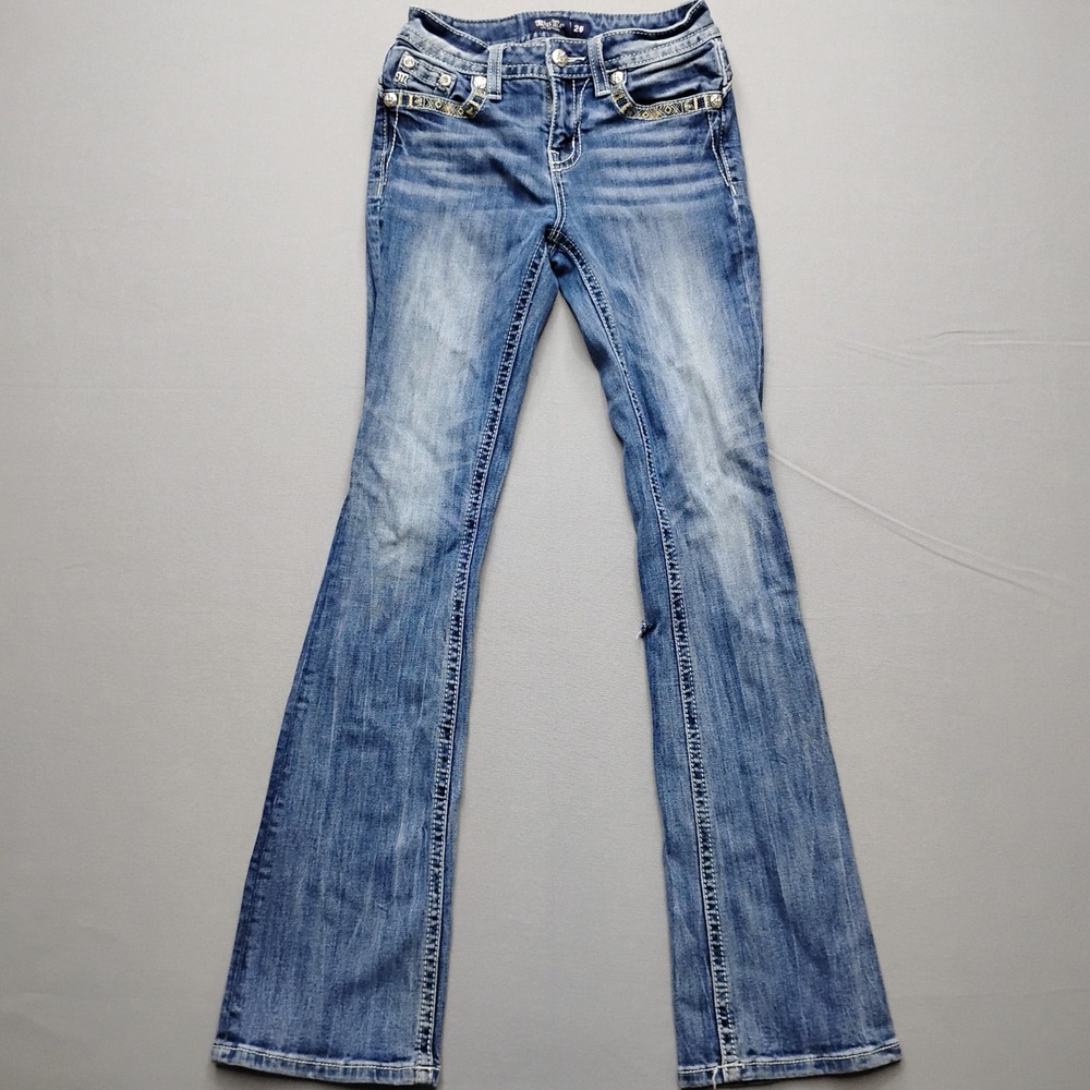 Miss Me Mid-Rise Bootcut Jeans Womens 26 Blue Embellished